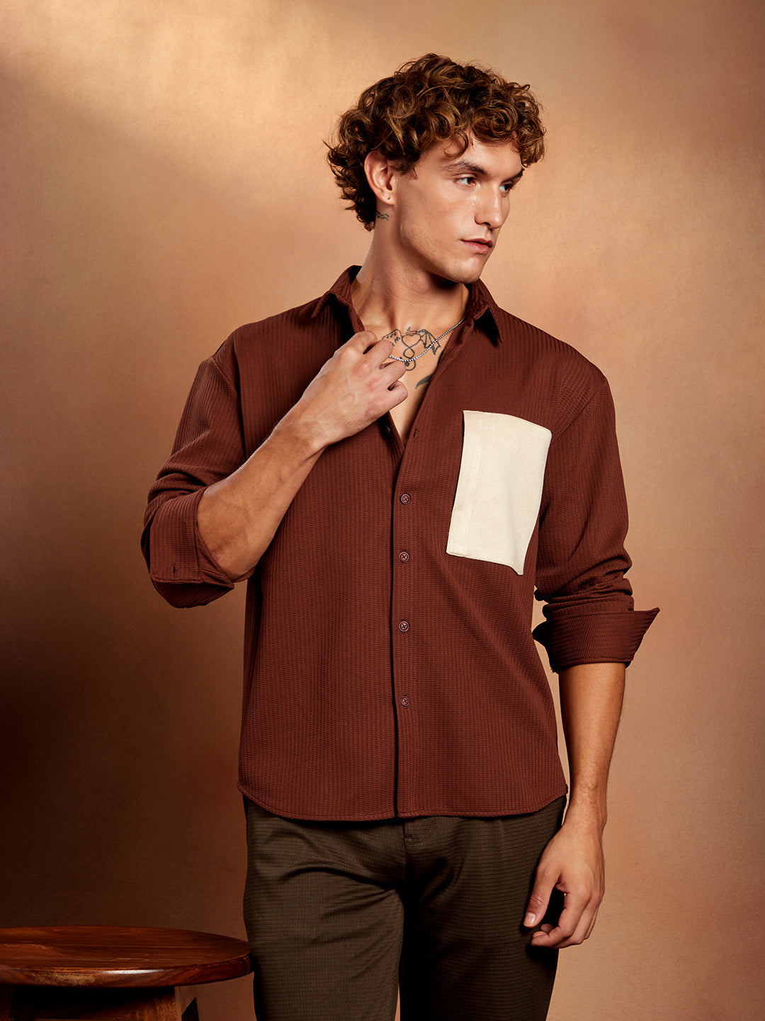 Campus Sutra Block-Patch Oversized Shirt