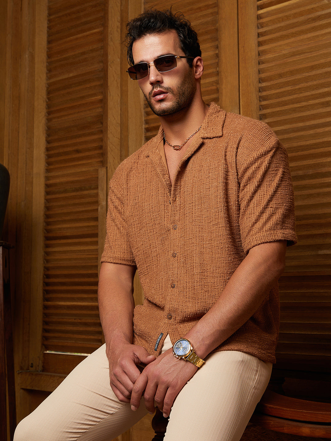 Campus Sutra Tactile-Resort Oversized Shirt