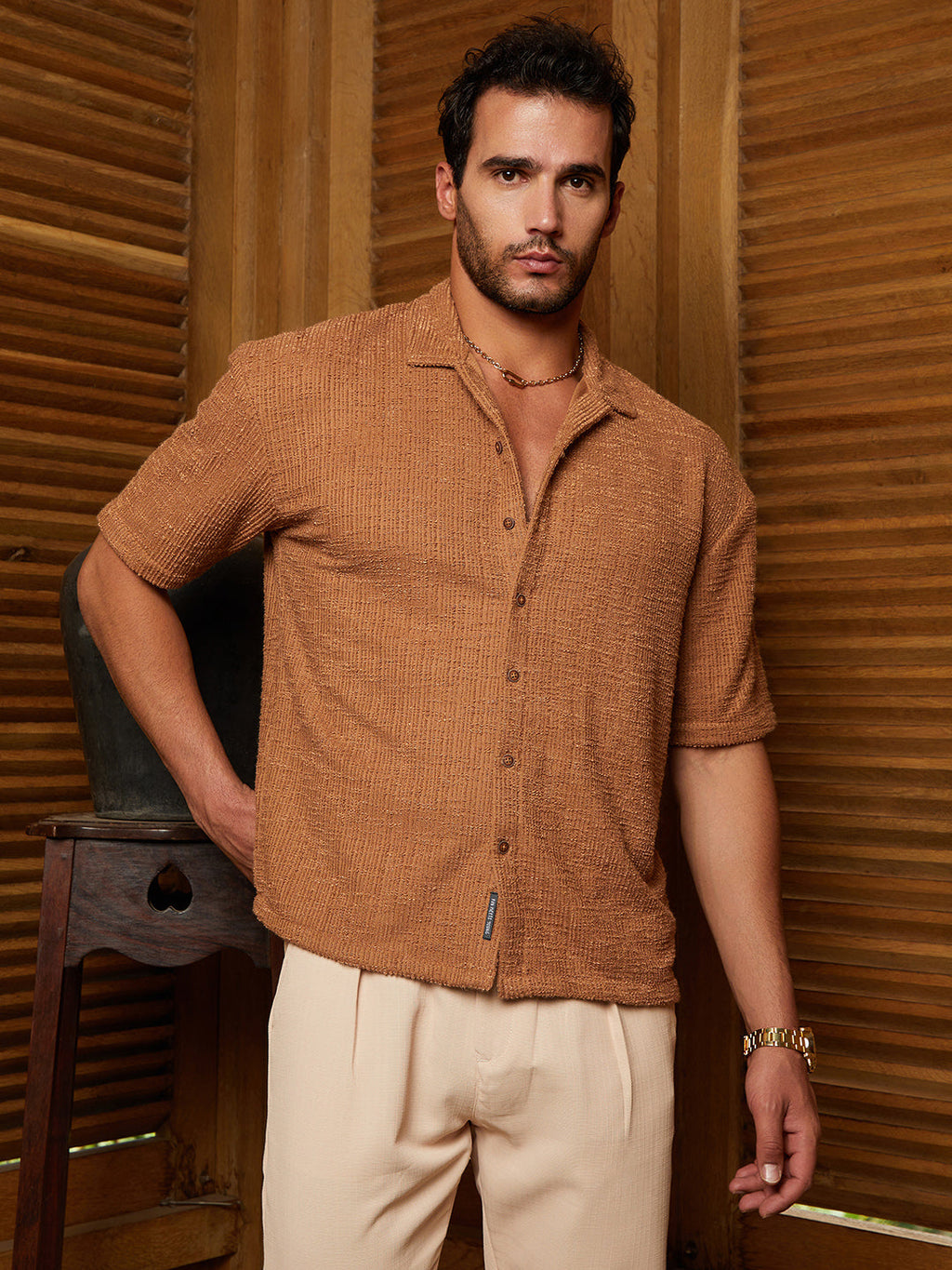 Campus Sutra Tactile-Resort Oversized Shirt