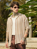 Campus Sutra Striped Open-Knit Oversized Shirt