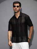 Campus Sutra Solid Open-Knit Resort Shirt