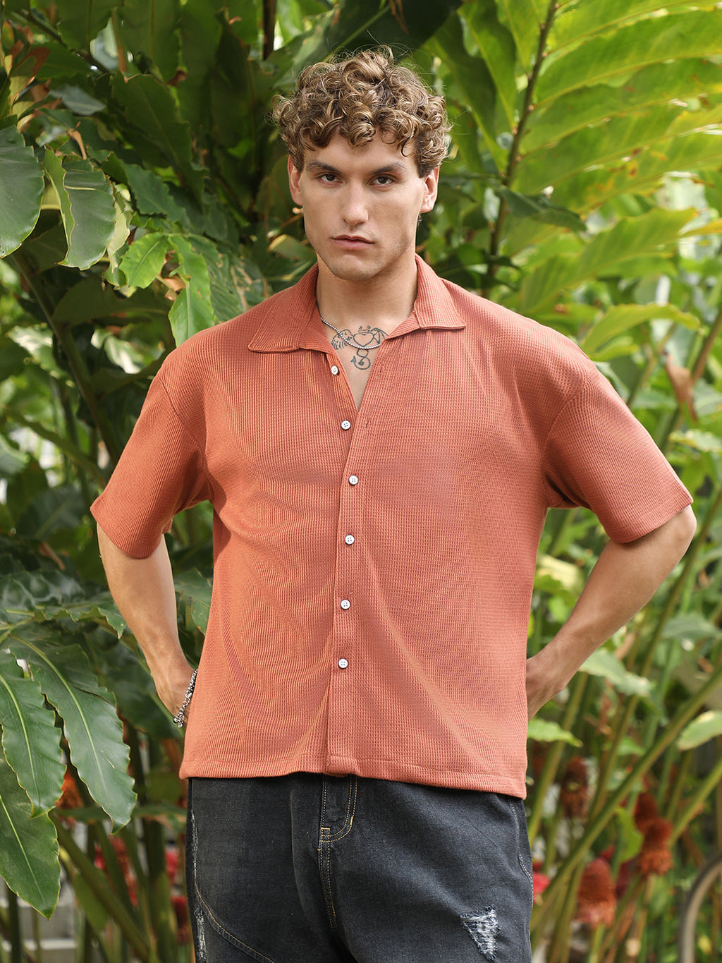 Campus Sutra Waffle-Knit Shirt
