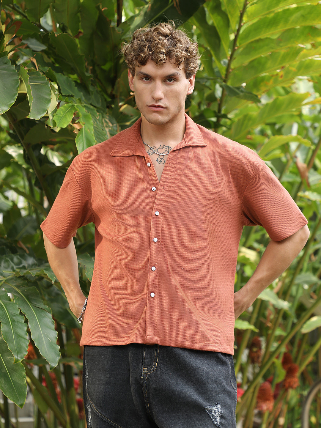 Campus Sutra Waffle-Knit Shirt