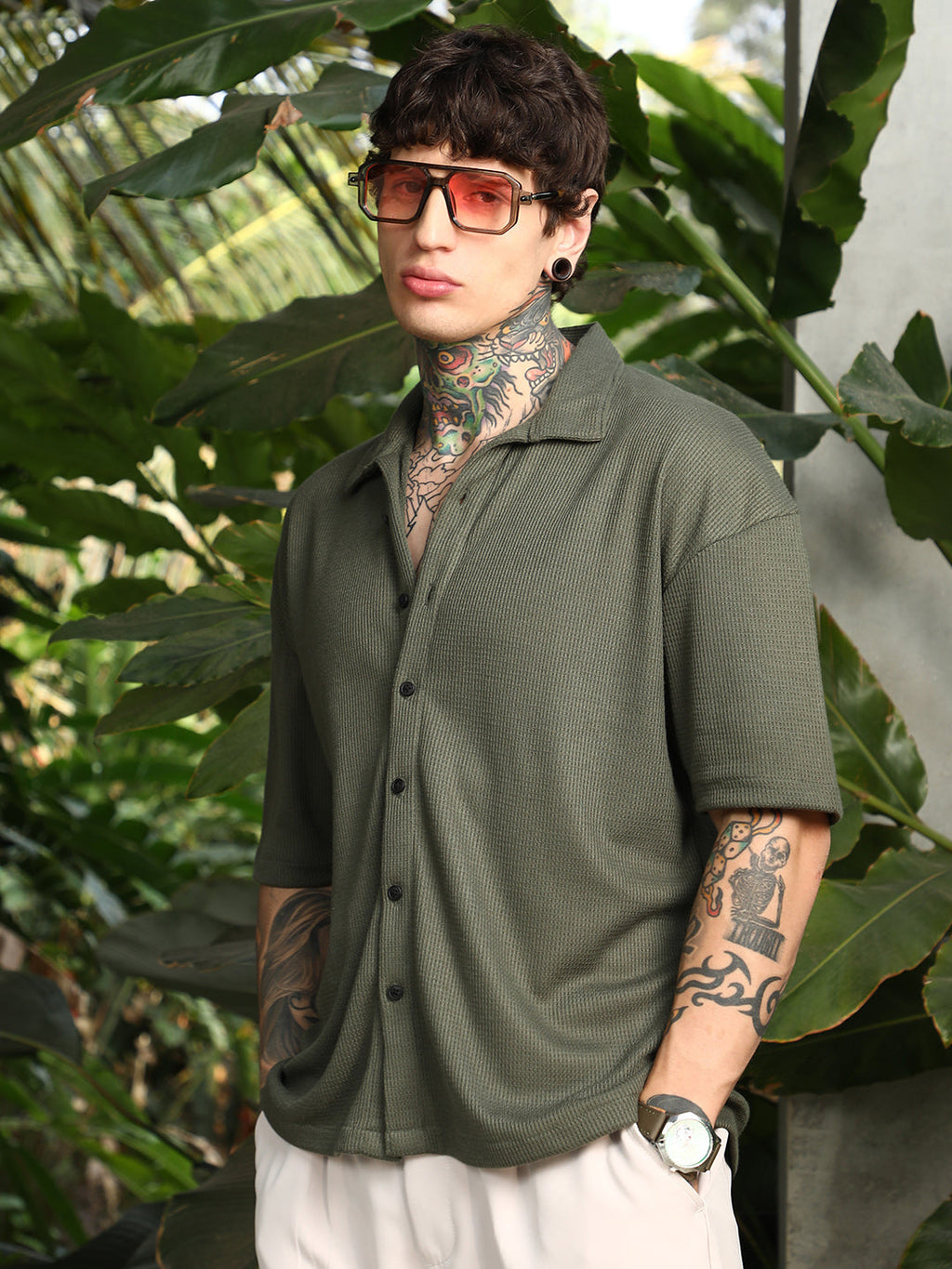 Campus Sutra Waffle-Knit Shirt