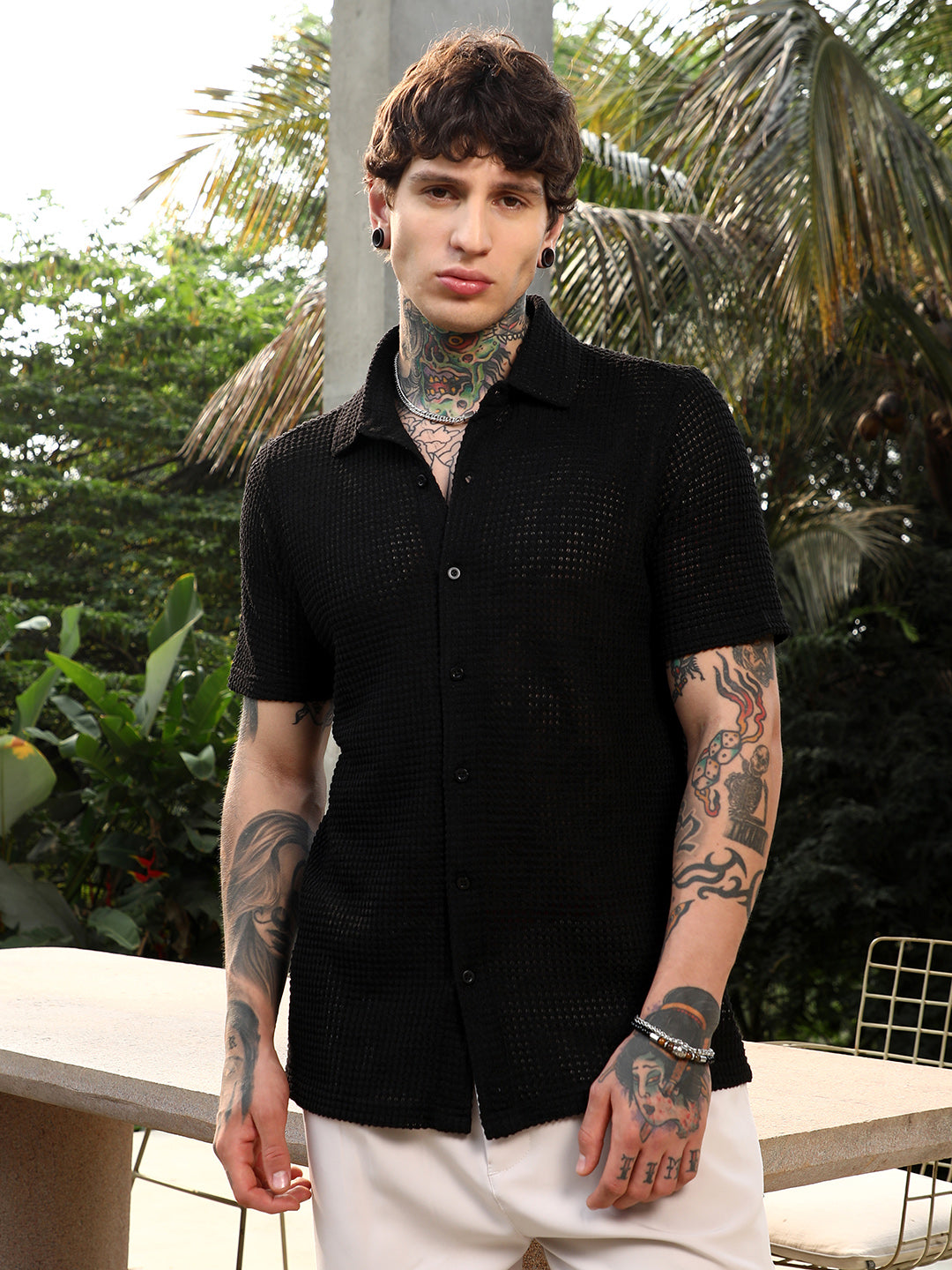 Campus Sutra Solid-Knit Oversized Shirt