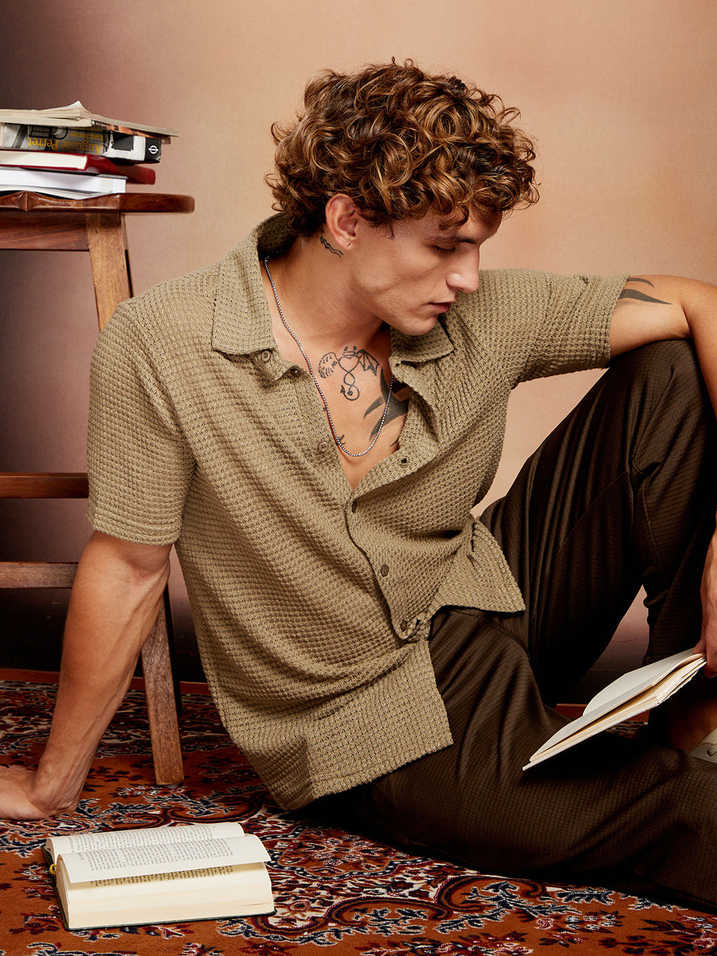 Campus Sutra Solid-Knit Oversized Shirt