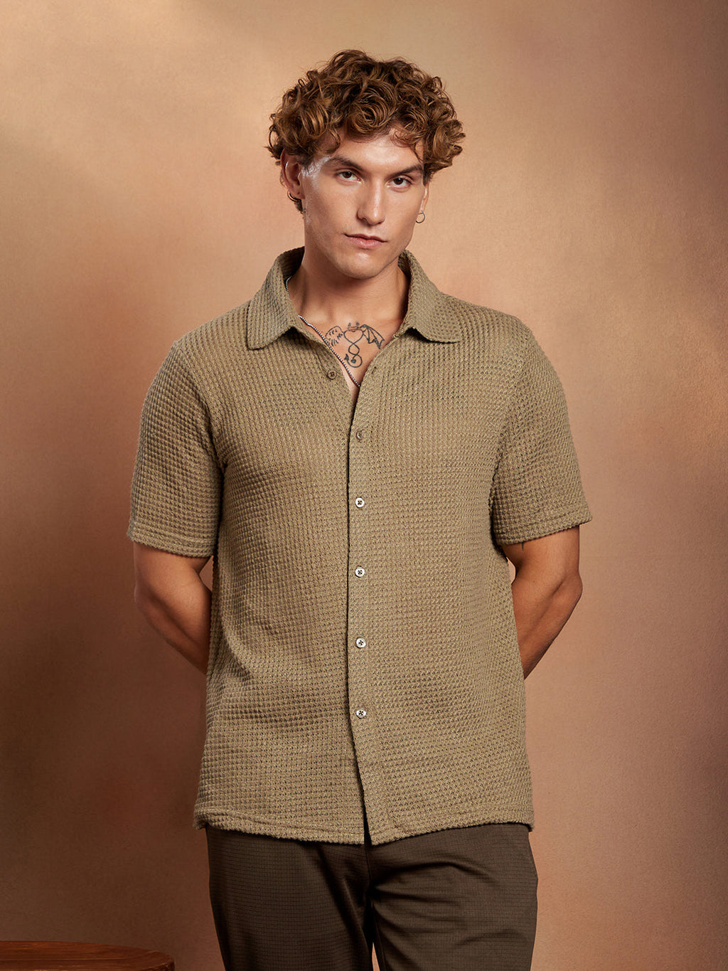 Campus Sutra Solid-Knit Oversized Shirt