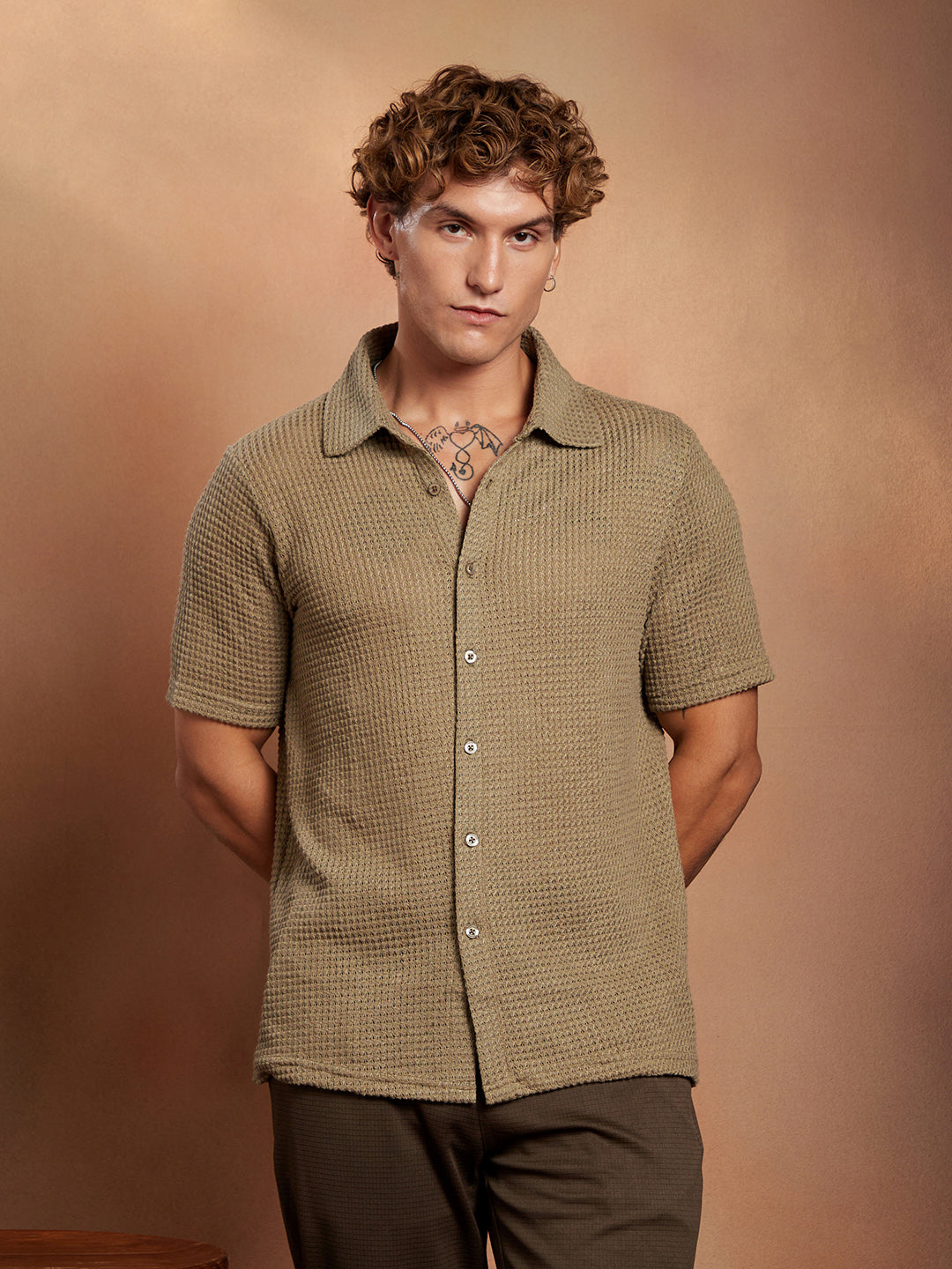 Campus Sutra Solid-Knit Oversized Shirt