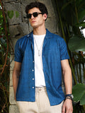 Campus Sutra Electric Blue Dye-Textured Cuban Oversized Shirt