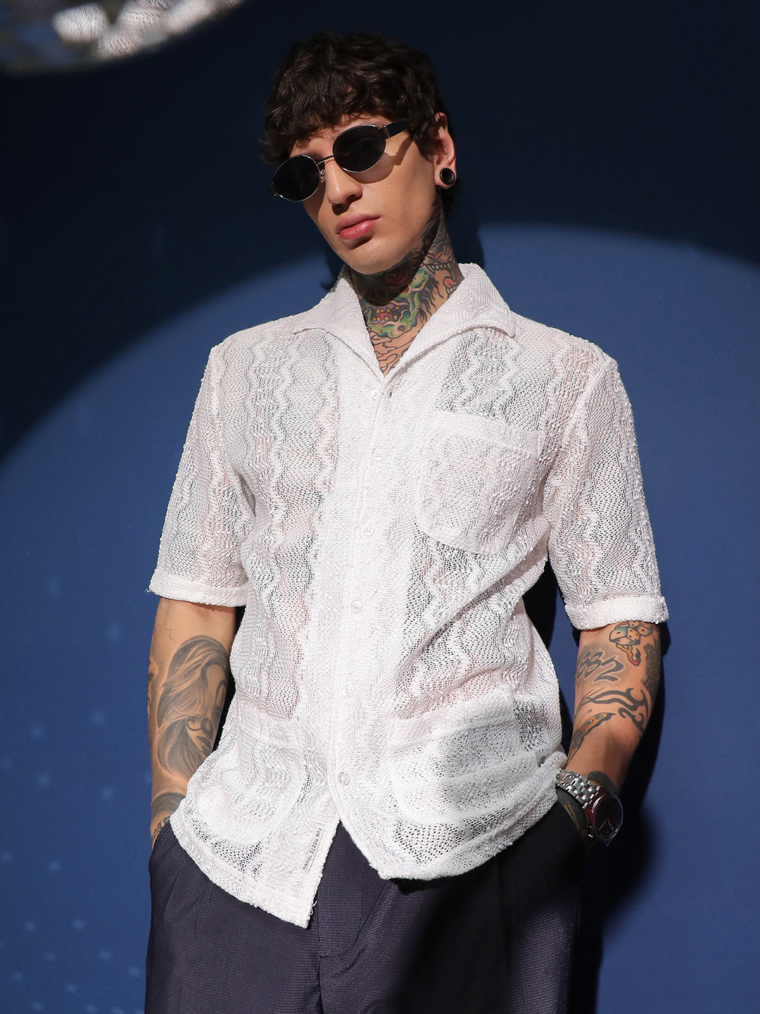 Campus Sutra Swirl Open-Knit Shirt