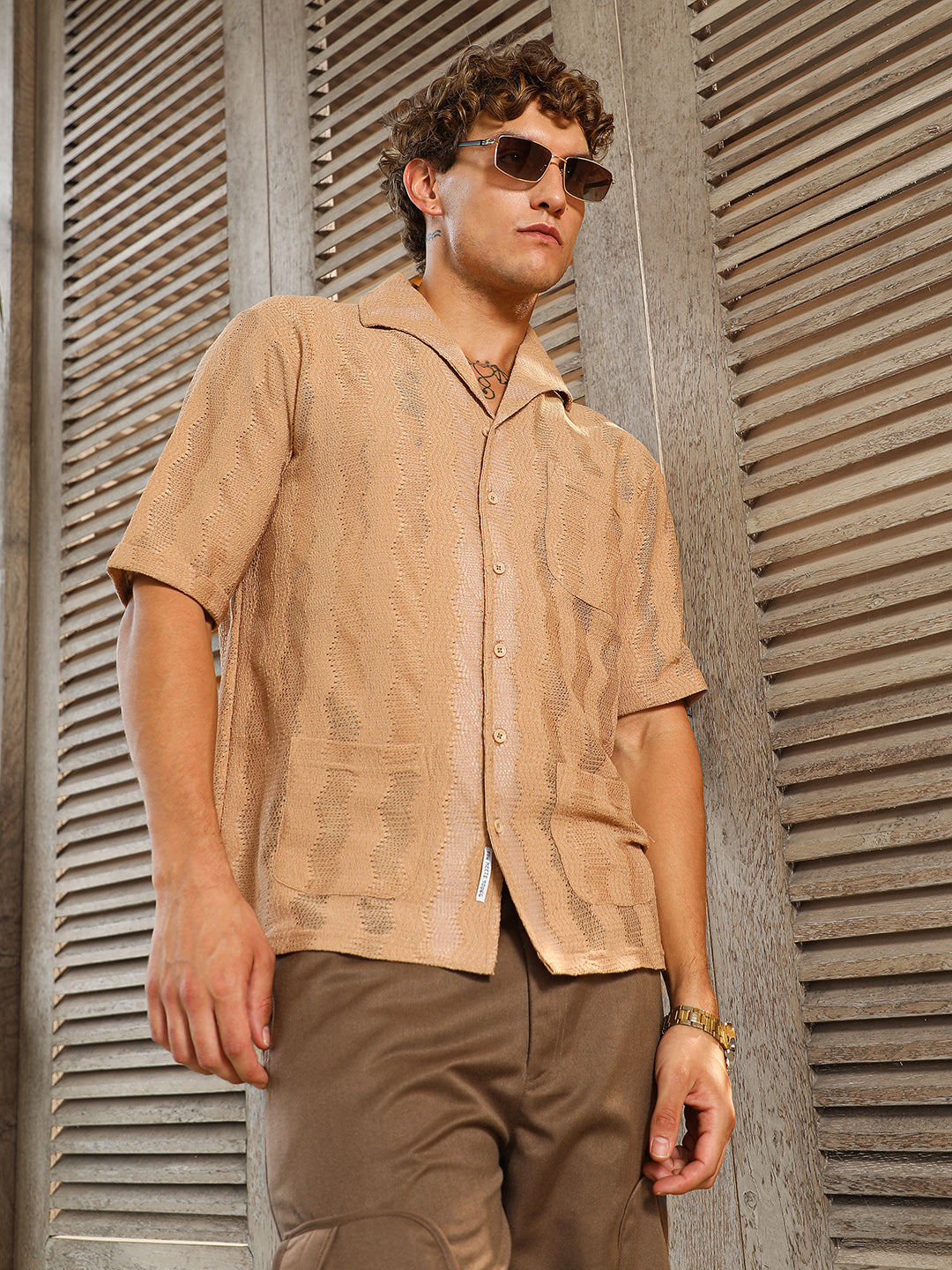 Campus Sutra Swirl Open-Knit Shirt