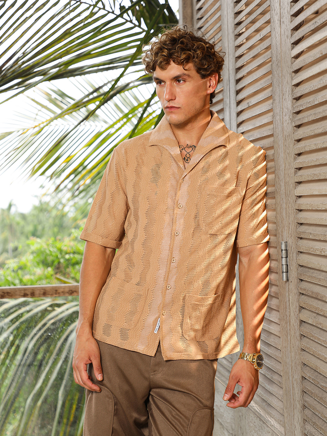 Campus Sutra Swirl Open-Knit Shirt