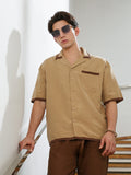 Campus Sutra Beige Cuban Collar Short Sleeve Shirt