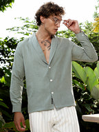 Campus Sutra Solid Shawl Collar Oversized Shirt