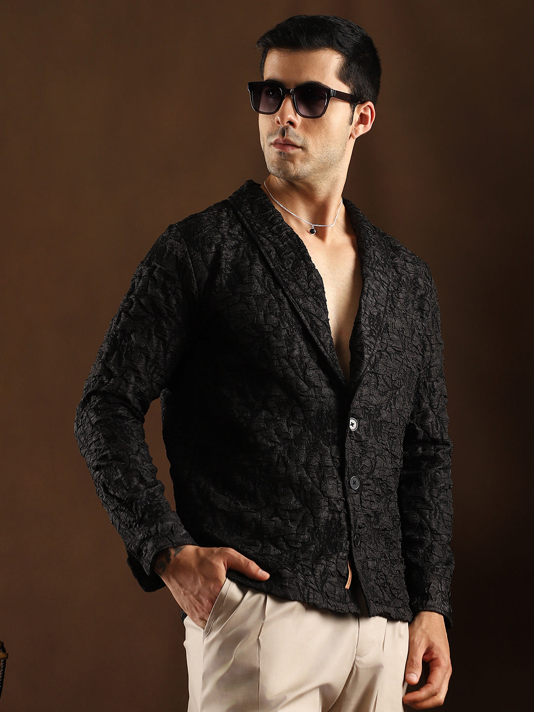 Campus Sutra Crushed Shawl Collar Oversized Shirt