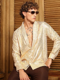 Campus Sutra Metallic Shawl Collar Oversized Shirt