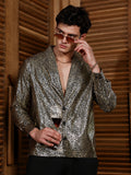 Campus Sutra Onyx Black & California Gold Metallic-Speckles Shawl Collar Shirt