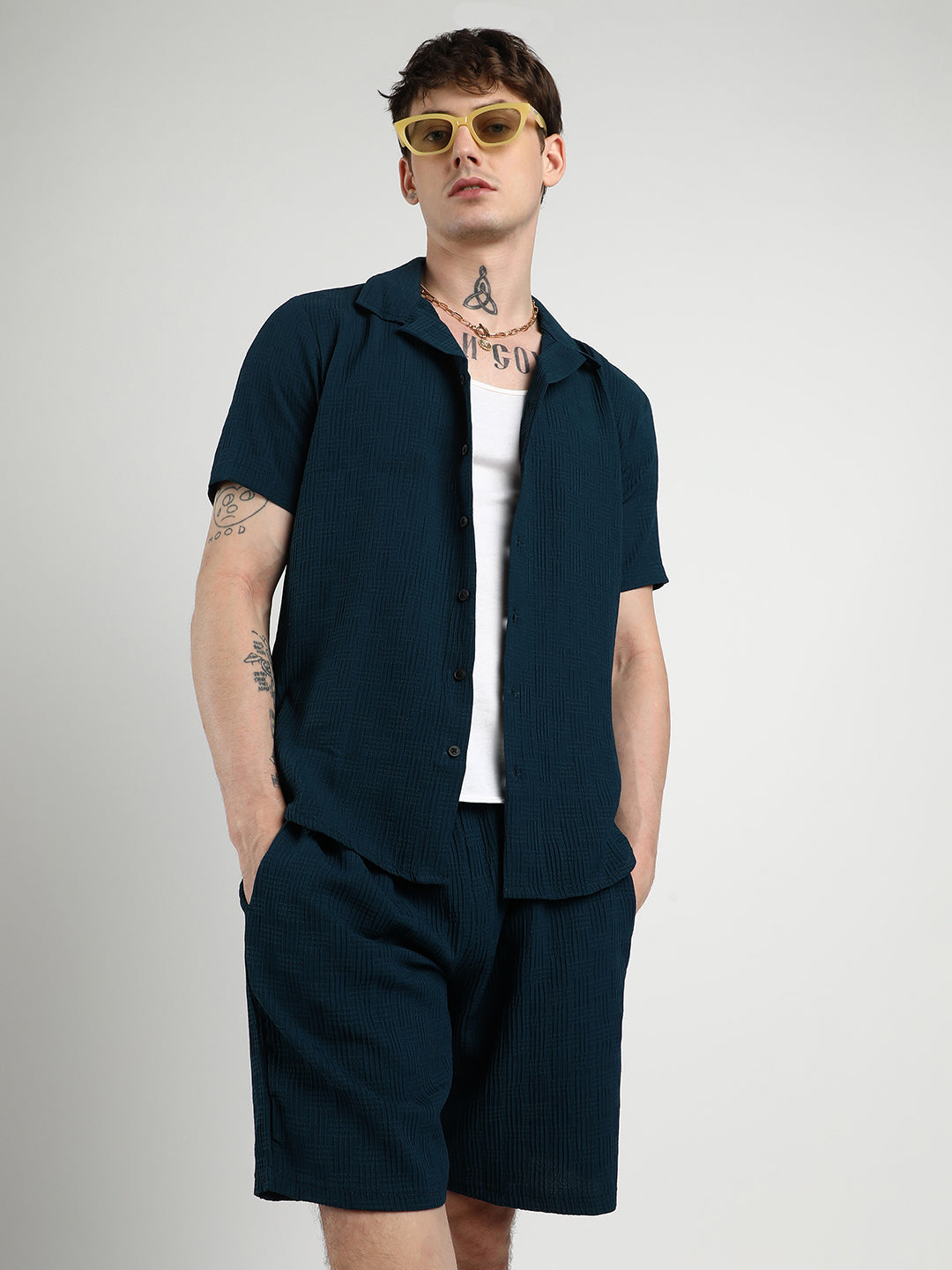 Campus Sutra Textured Interwine Co-Ord Set