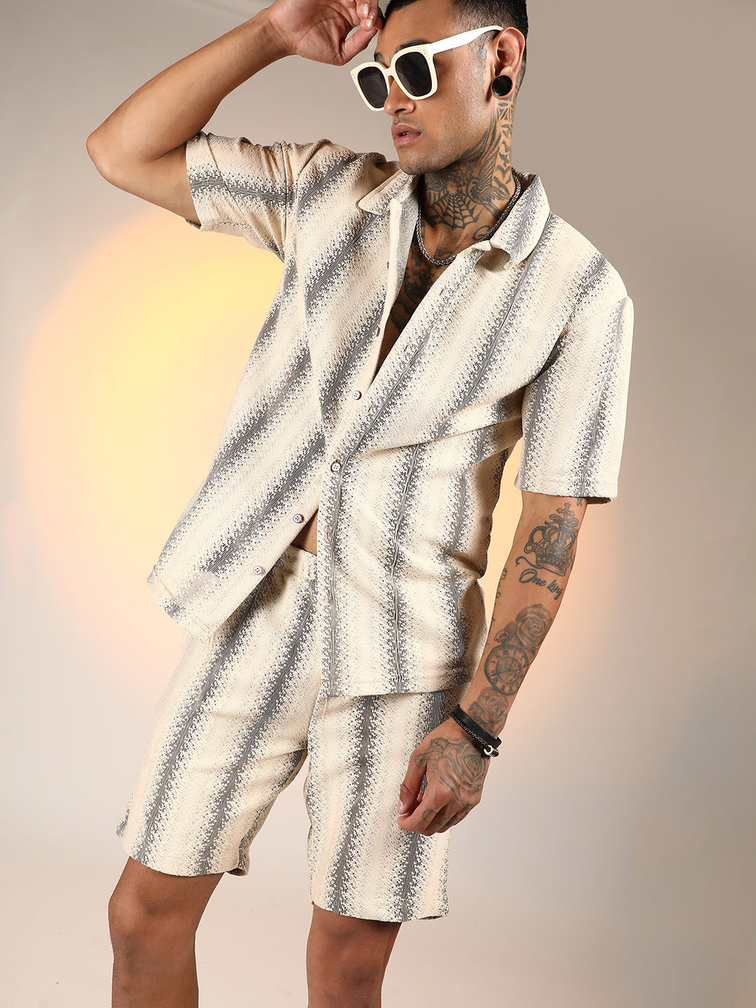 Campus Sutra Texture-Striped Co-Ord Set