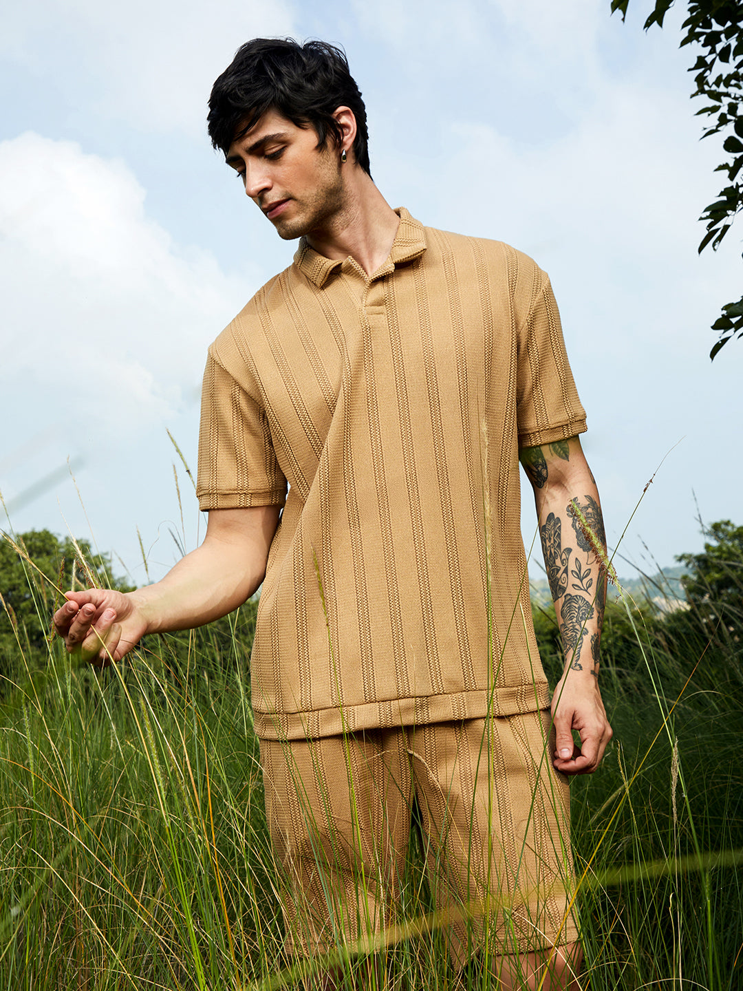 Campus Sutra Stripe-Knit Co-Ord Set