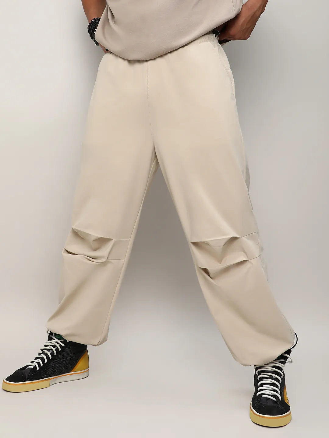 Campus Sutra Solid Parachute Trousers