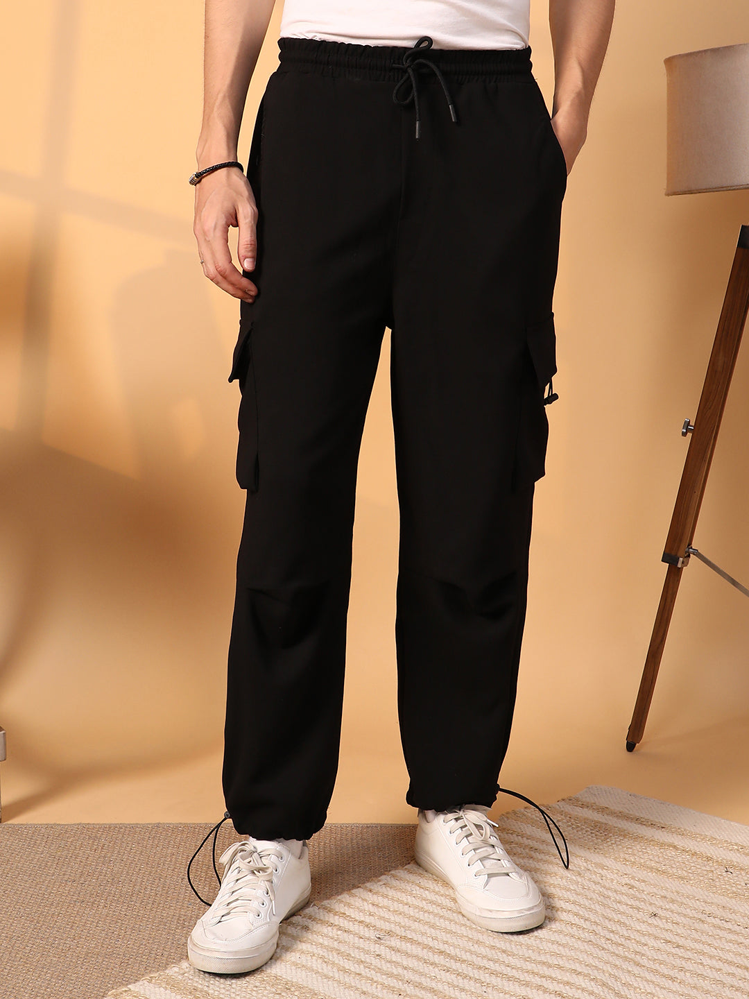 Campus Sutra Solid Cargo Parachute Trousers