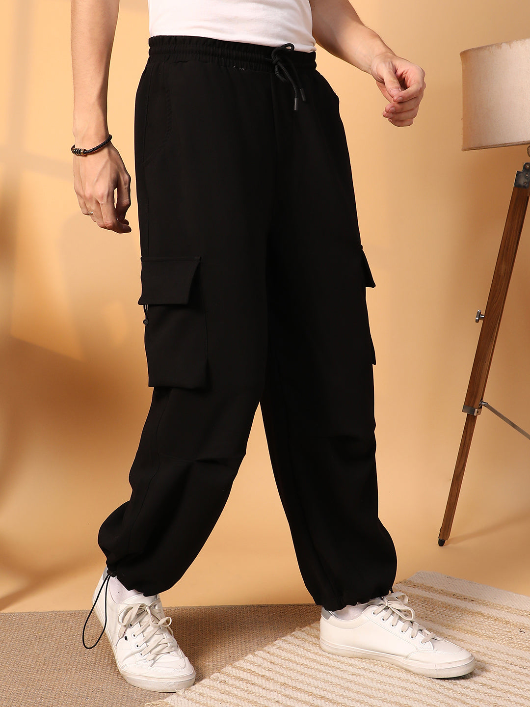 Campus Sutra Solid Cargo Parachute Trousers