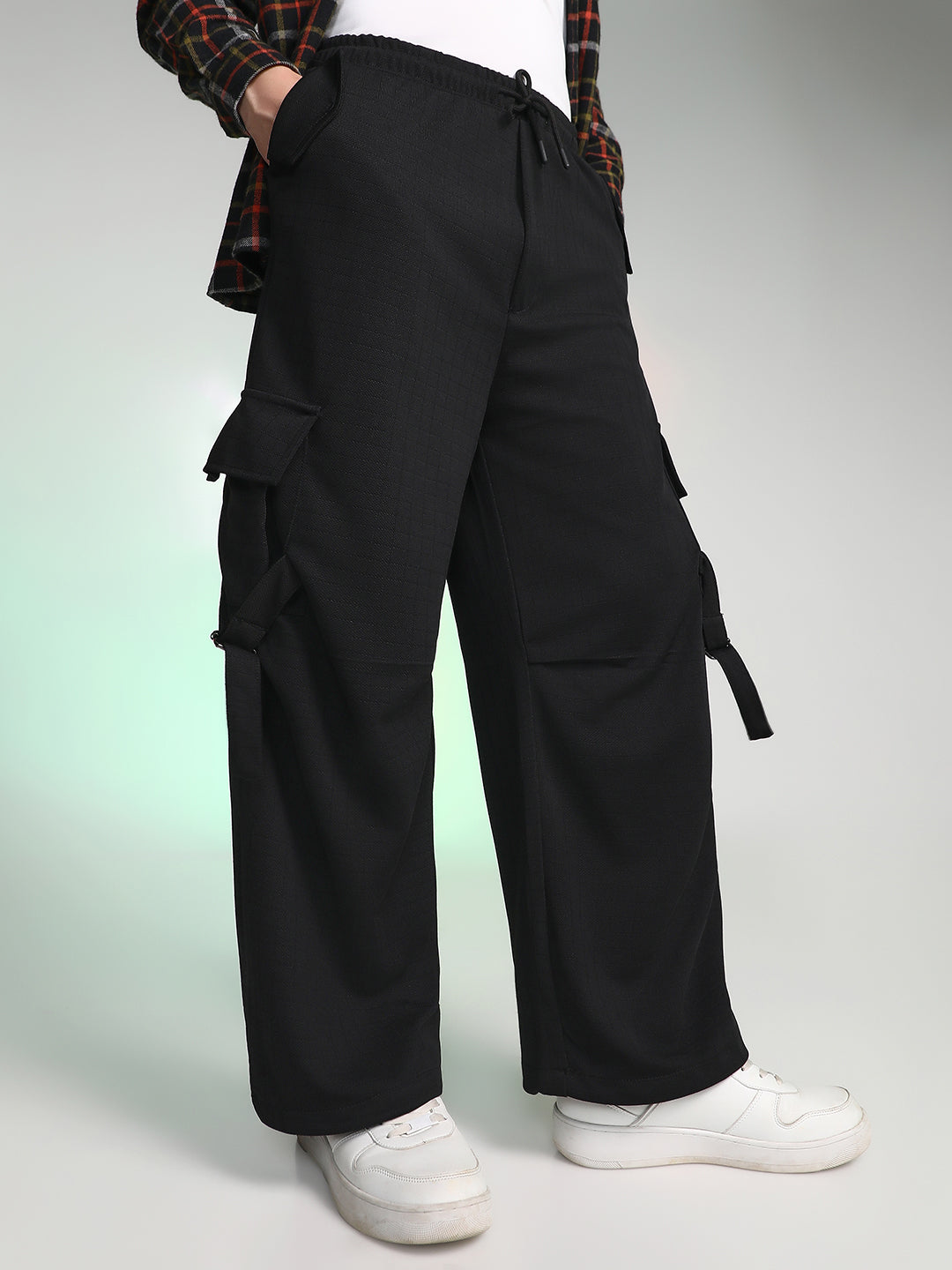 Campus Sutra Textured Modular Utility Trousers