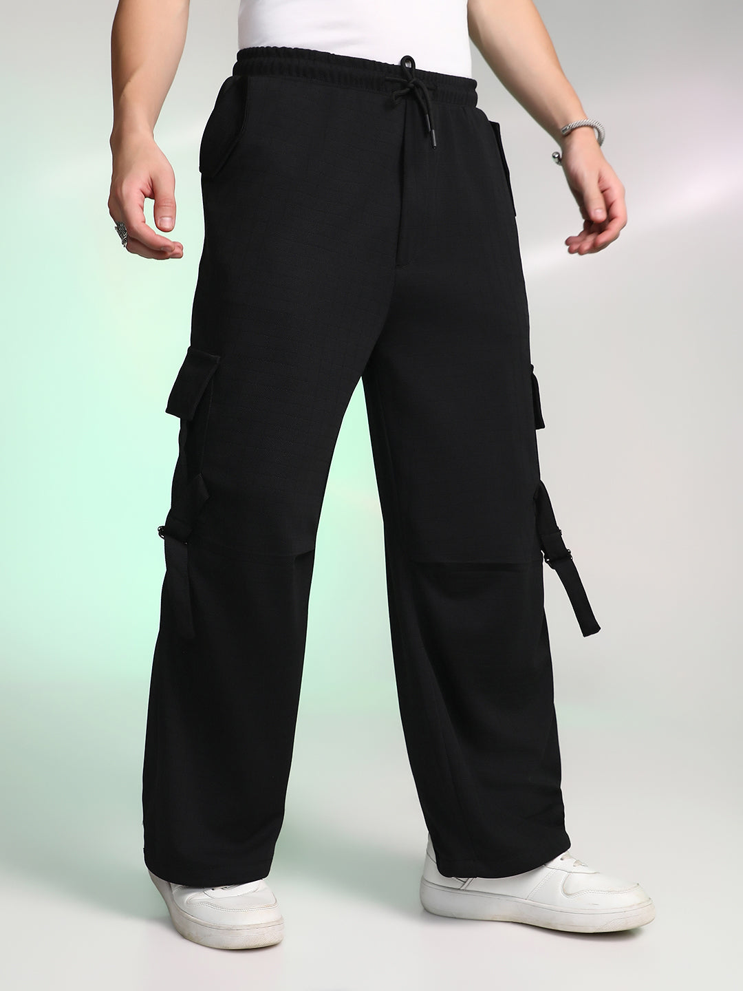 Campus Sutra Textured Modular Utility Trousers