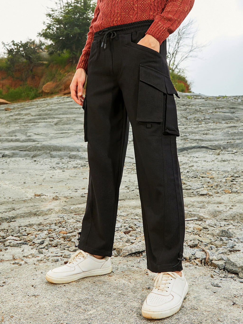 Campus Sutra Straight-Fit Utility Trousers