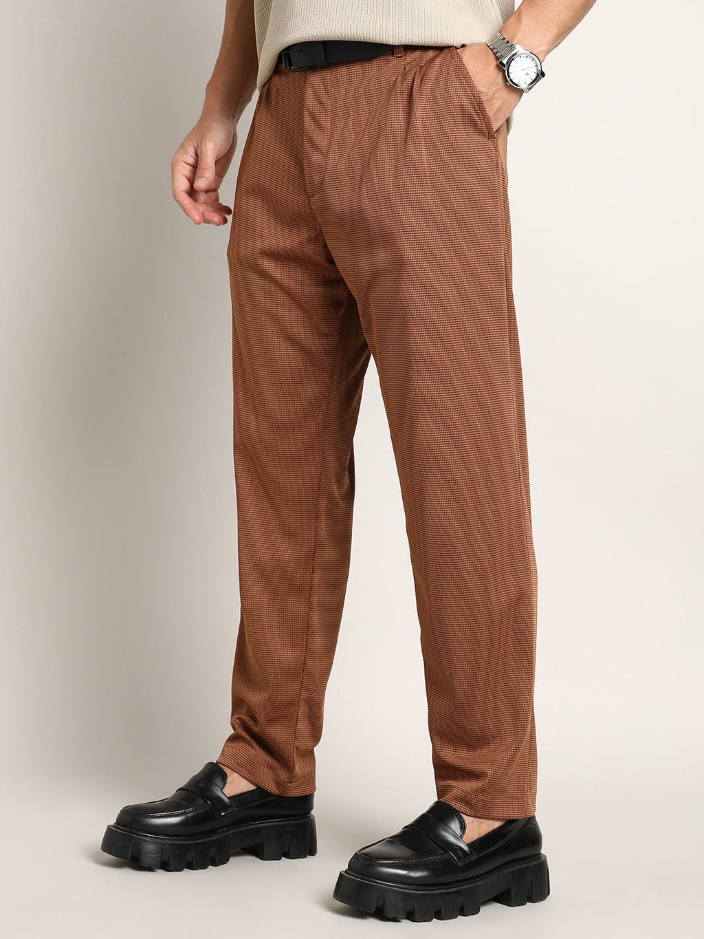 Campus Sutra Lightweight - Micro-Check Chino Trousers