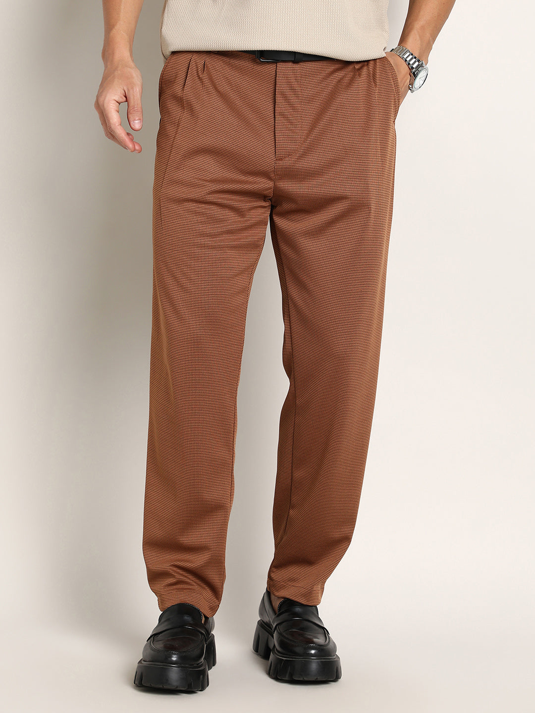 Campus Sutra Lightweight - Micro-Check Chino Trousers