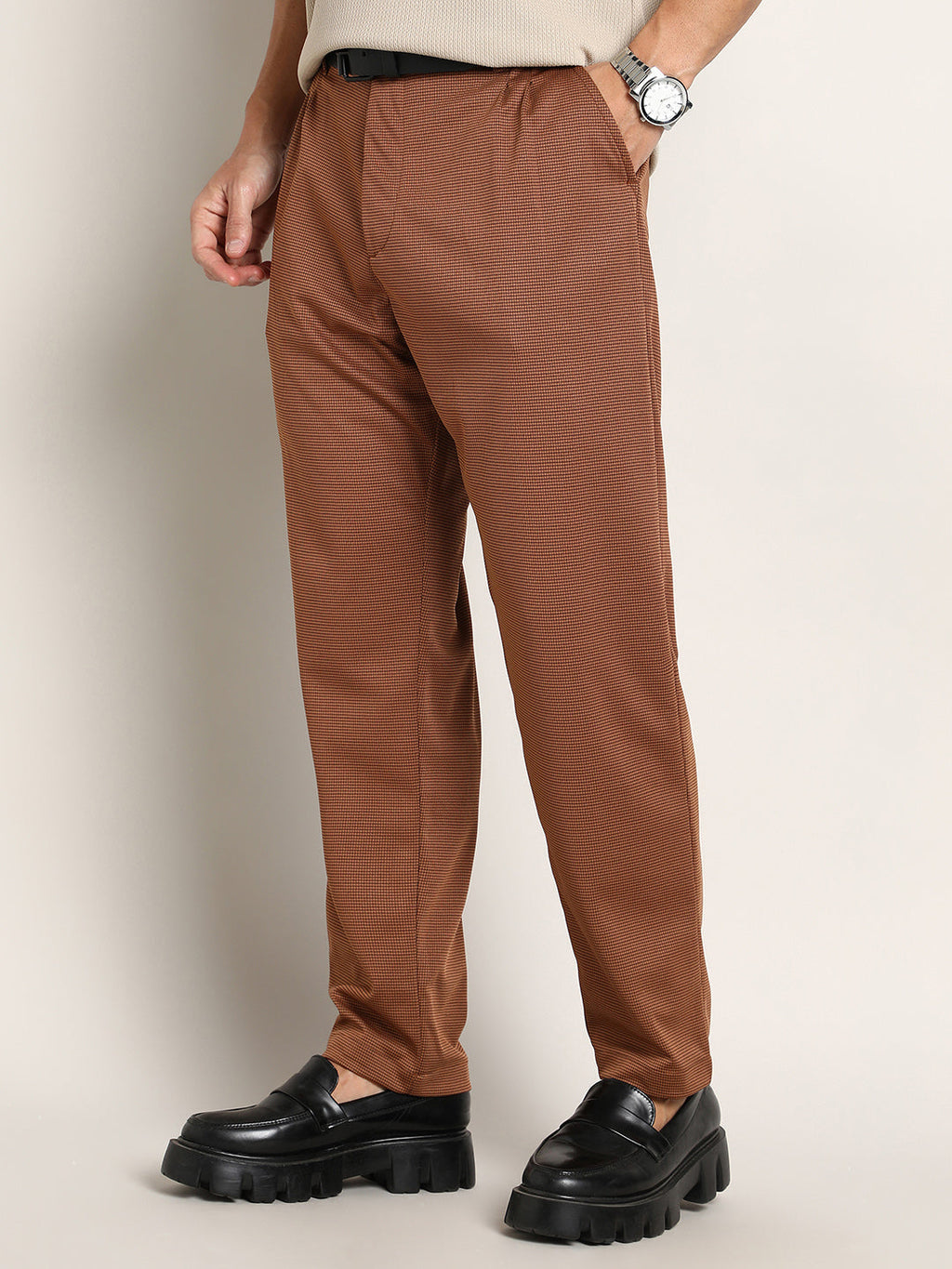 Campus Sutra Lightweight - Micro-Check Chino Trousers