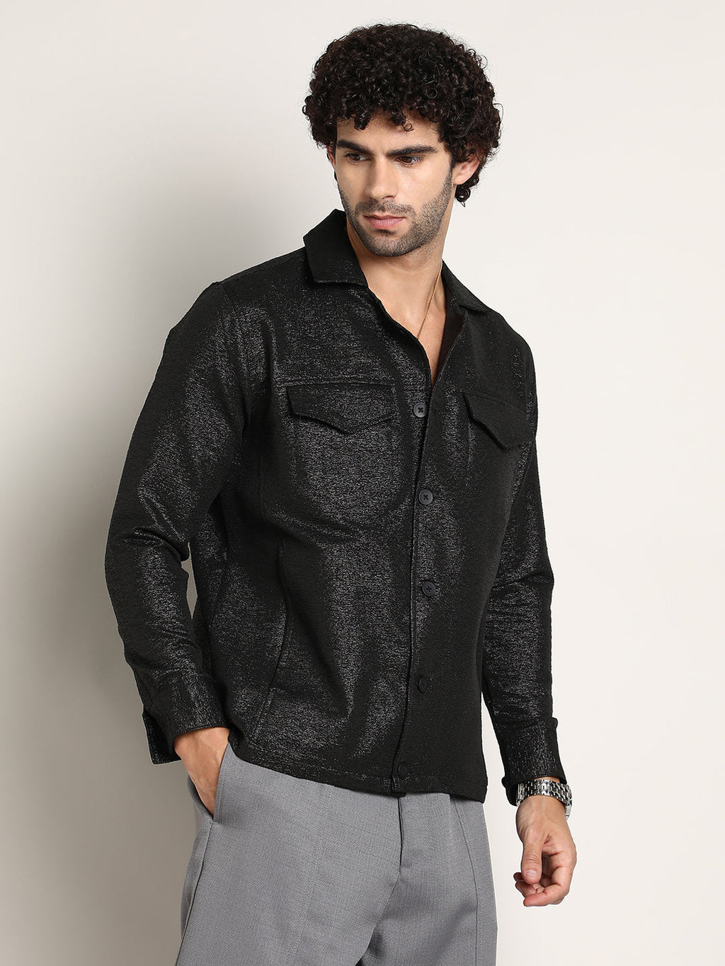 Campus Sutra Metallic Utility Shacket