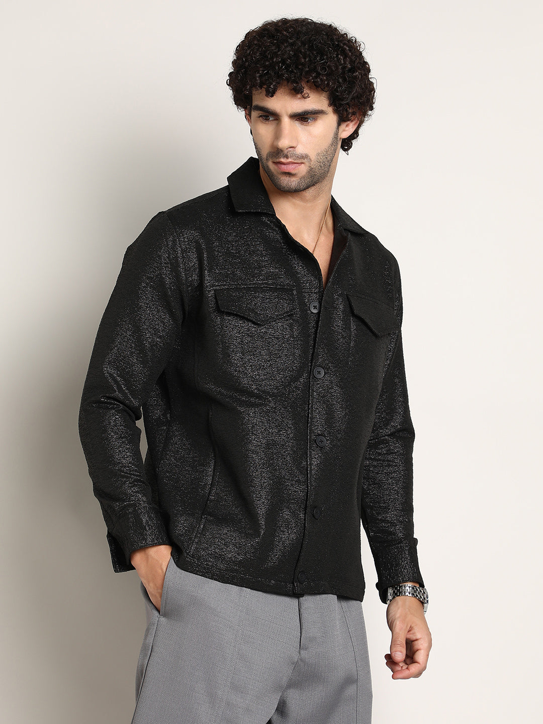 Campus Sutra Metallic Utility Shacket