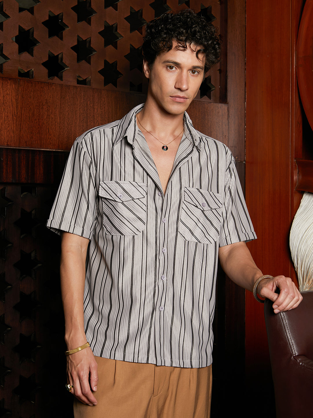 Campus Sutra Multitrack-Striped Utility Shacket