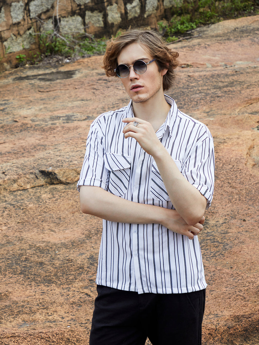 Campus Sutra Halo-Striped Utility Shacket