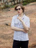 Campus Sutra Halo-Striped Utility Shacket