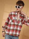 Campus Sutra Tartan Plaid Utility Overshirt