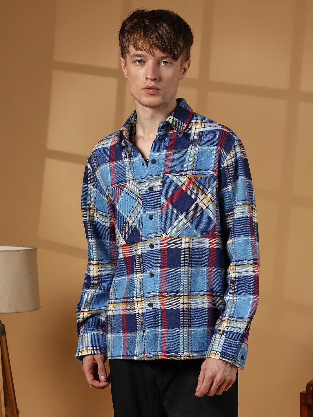Campus Sutra Tartan Plaid Utility Overshirt