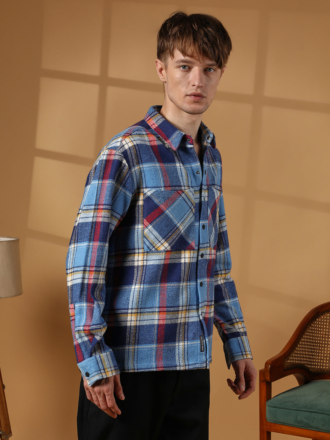 Campus Sutra Tartan Plaid Utility Overshirt