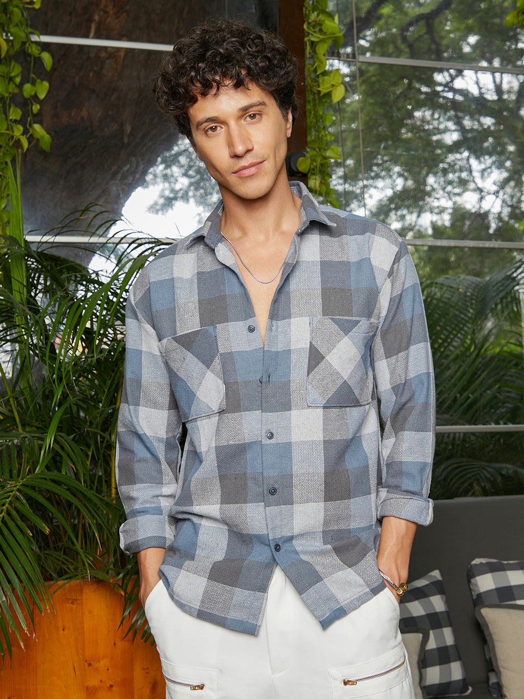 Campus Sutra Checkered Utility Shacket