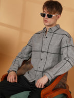 Campus Sutra Graph-Check Waffle Overshirt