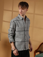 Campus Sutra Graph-Check Waffle Overshirt