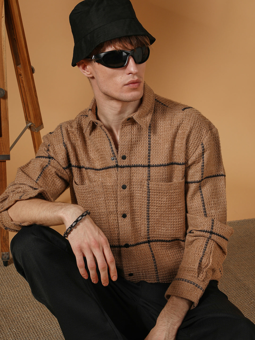 Campus Sutra Graph-Check Waffle Overshirt