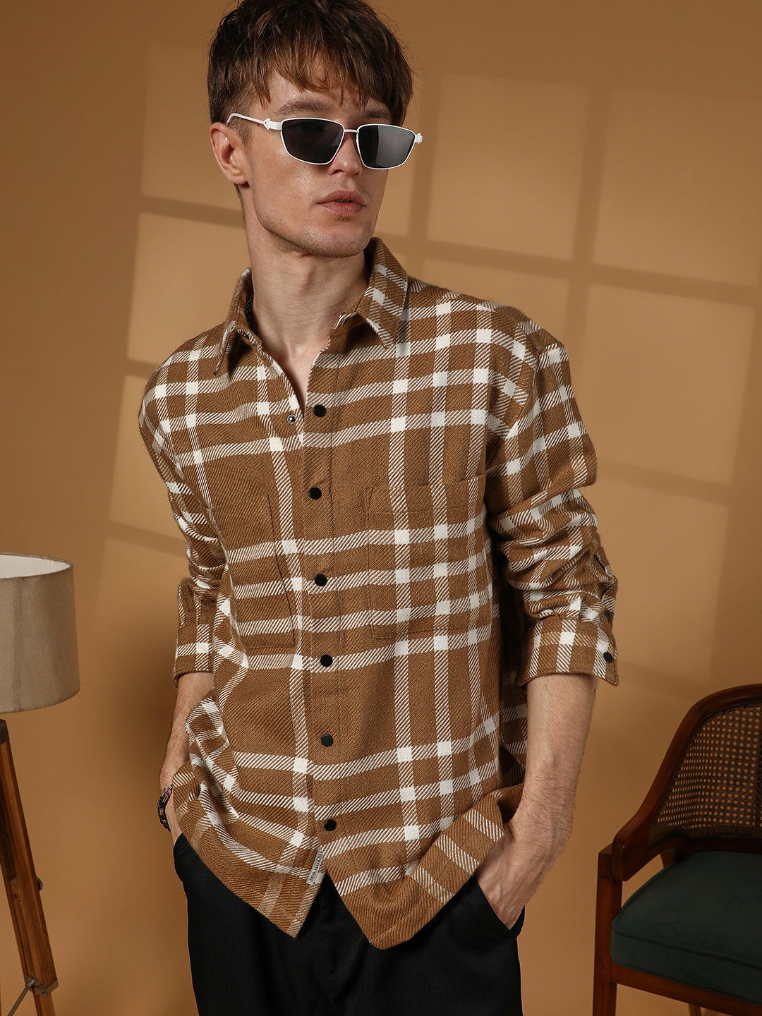 Campus Sutra Checkered Utility Overshirt