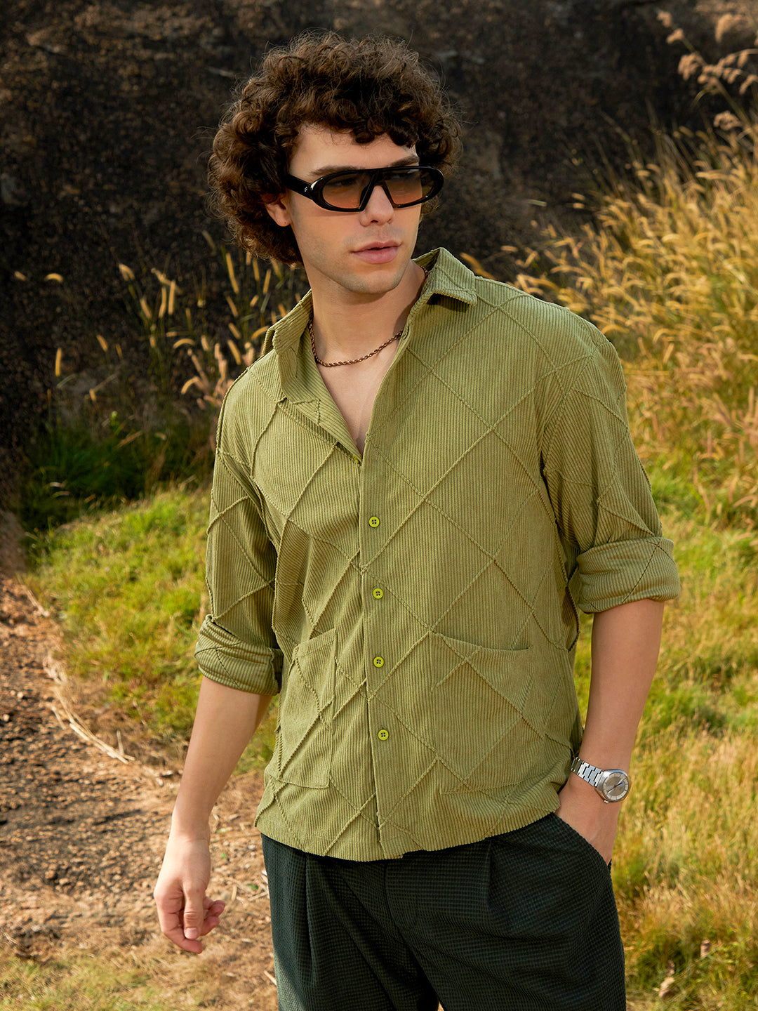 Campus Sutra Grid-Corduroy Shirt