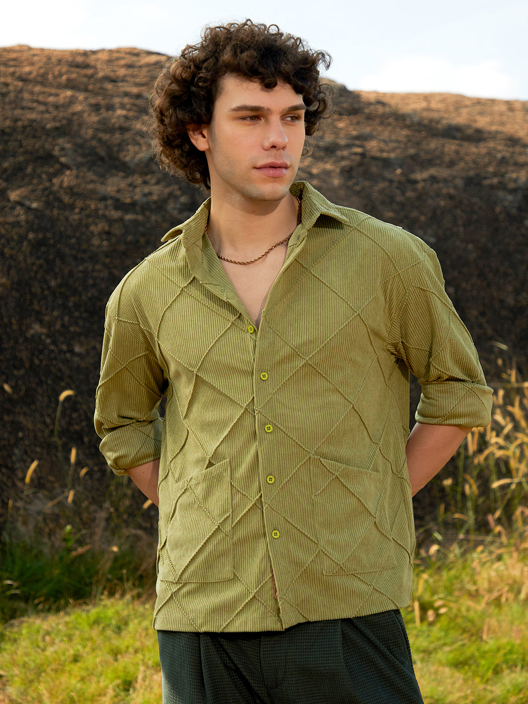 Campus Sutra Grid-Corduroy Shirt