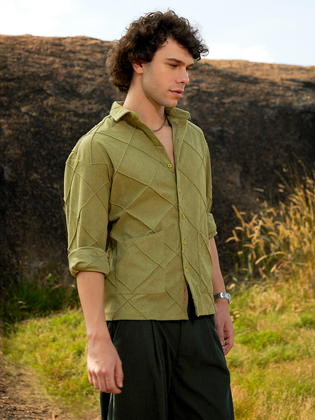 Campus Sutra Grid-Corduroy Shirt