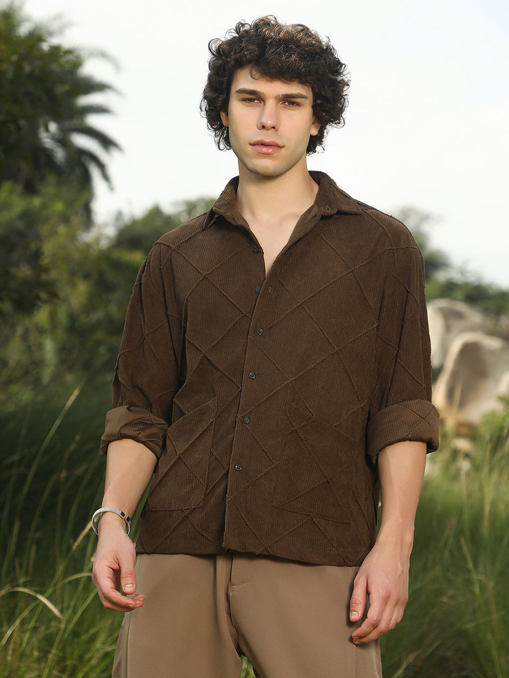 Campus Sutra Crosshatch-Tactile Oversized Shirt